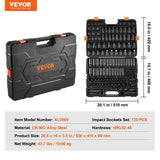 VEVOR Impact Sockets Set 130PCS 6-Point  Drive Bit Ratchet Tool Kit